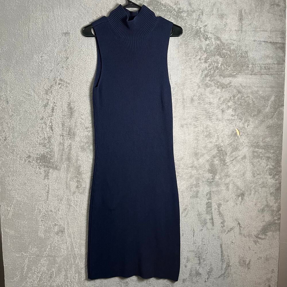 J. McLaughlin Ribbed Mock Turtleneck Sleeveless Dress Women's size Medium‎ Blue